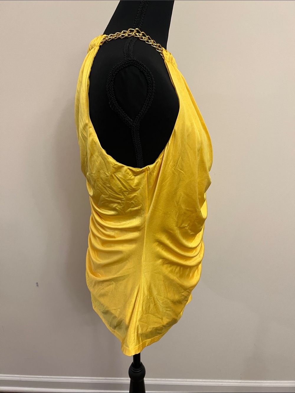 Cache Yellow Ruched Halter Tank with Gold Chain Detail - Picture 7 of 9